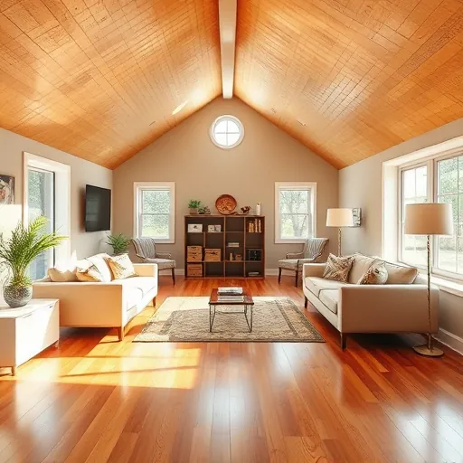 Finished attic conversion in East Chicago featuring hardwood floors built-in cabinetry cozy seating warm hues storage and natural light