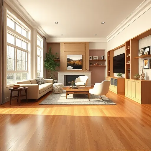 Modern spacious living room with large windows, hardwood floors, neutral walls, stylish furniture, and elegant decor in East Chicago