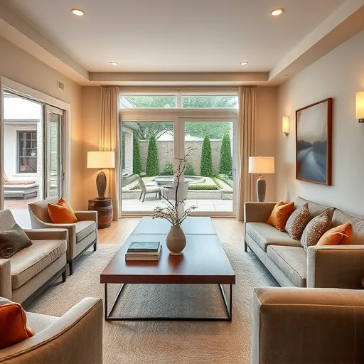 Stylish living room in Crete, IL featuring modern furnishings, warm accents, natural light, and elegant decor.