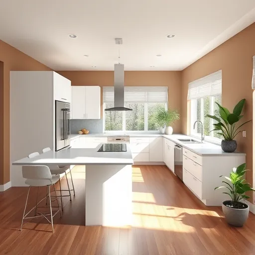 Modern kitchen remodeling in Blue Island IL features sleek cabinetry, quartz countertops, and a large island with bar stools.