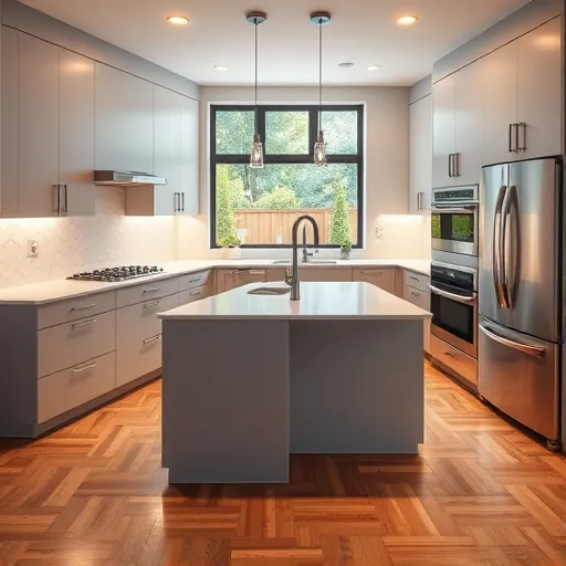Recently remodeled kitchen in East Chicago featuring modern cabinetry, stainless steel appliances, and quartz counters.