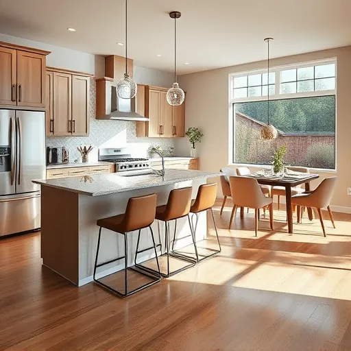 Modern open-concept kitchen in Hazel Crest IL with sleek cabinetry, granite countertops, and inviting island seating.