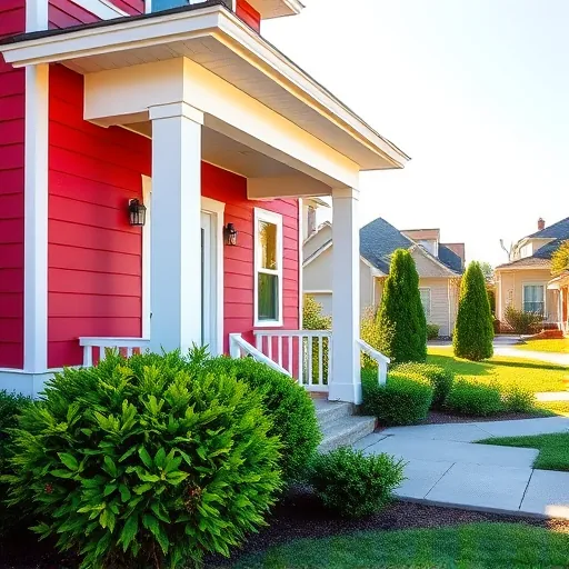Freshly painted modern home exterior in East Chicago with vibrant colors, white trim, lush landscaping, and a sunny suburban setting