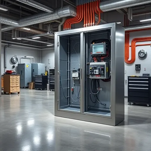 Modern industrial electrical panel with organized wiring in a clean utility room in East Chicago Indiana