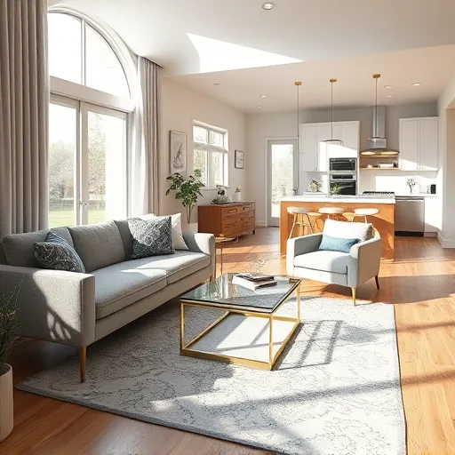 Remodeled living room in Munster IN featuring sleek furniture, large windows, and inviting decor elements.