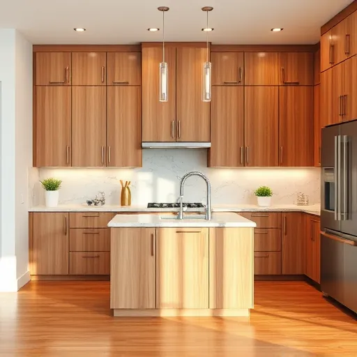 Recently installed custom wooden kitchen cabinets with granite countertops in a modern East Chicago kitchen