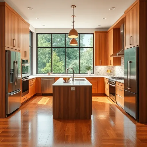 Modern kitchen remodel in East Chicago with stainless steel appliances, quartz countertops, and custom wood cabinetry.