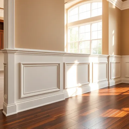 Finished wainscoting with intricate molding in a modern East Chicago home showcasing elegant walls and polished hardwood floors