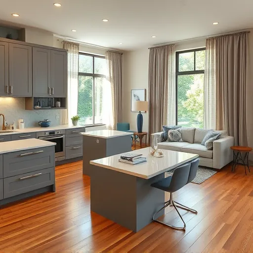 Modern open-concept living space in Steger, IL, featuring a custom kitchen, stylish decor, and natural light.