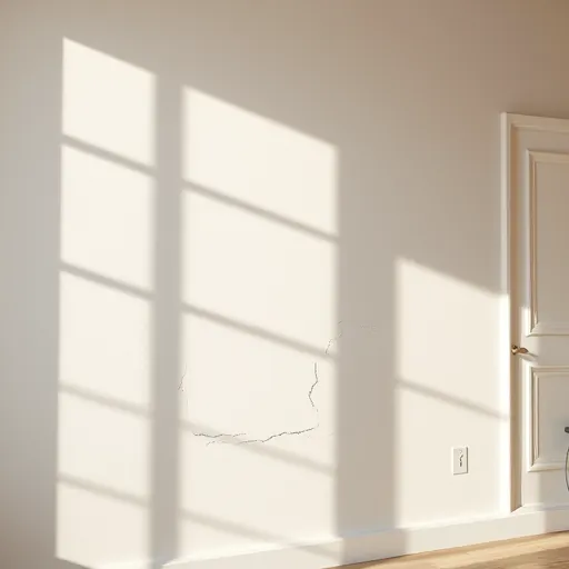 Close-up of a flawlessly repaired drywall wall with smooth texture and perfect color match in a modern, well-lit interior scene