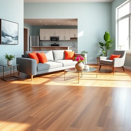 Modern living room remodel in Calumet City, IL with sleek furniture, natural light, and stylish decor in serene tones.