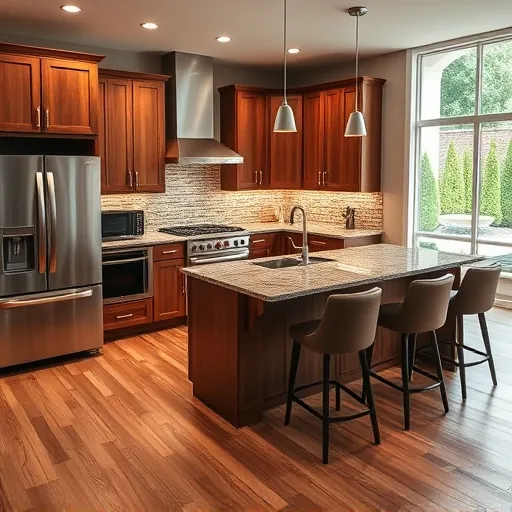 Renovated kitchen in Griffith, IN with modern elegance, featuring high-end appliances, granite countertops, and custom cabinetry.