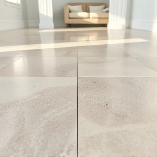 Freshly installed ceramic tile flooring with intricate patterns, neutral tones, and polished surface in a modern East Chicago interior
