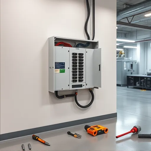 Newly upgraded sleek electrical panel with organized wiring in a bright industrial workspace East Chicago Indiana