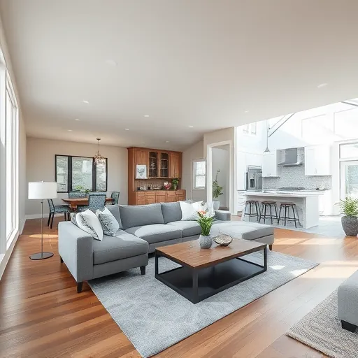 Beautiful completed residential room addition in East Chicago Indiana with modern furnishings, hardwood floors, and natural light