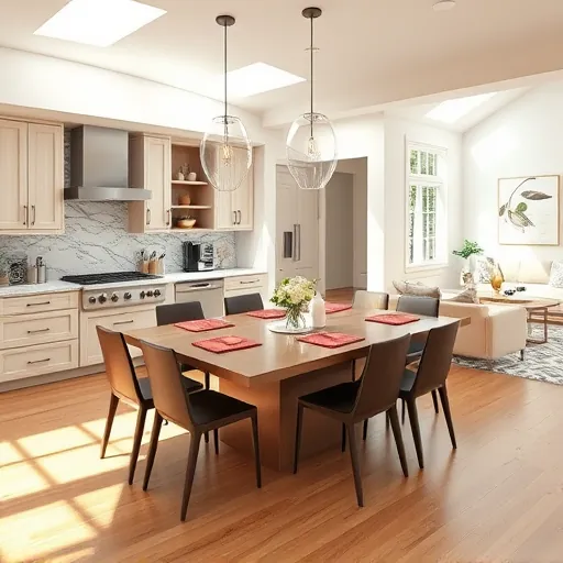 Modern remodeled kitchen in Sauk Village IL with sleek cabinetry, granite countertops, and sunlit dining area decor.