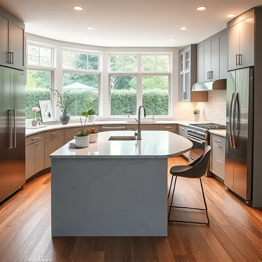 Renovated kitchen in East Chicago with modern cabinetry, granite countertops, and bright, airy decor featuring natural light.