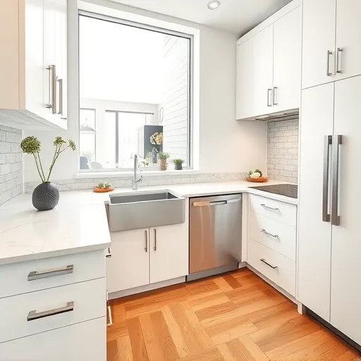 Remodeled kitchen in East Chicago with sleek white cabinetry, polished quartz countertops, and modern appliances.