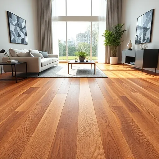 Freshly installed hardwood flooring in a modern bright living room with natural light, minimalist furniture, and elegant decor