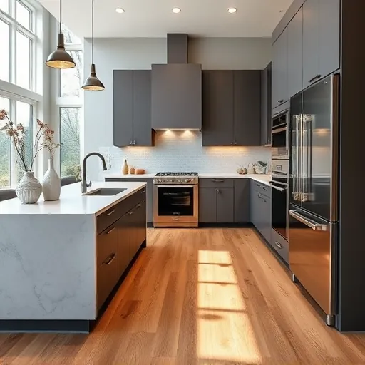 Freshly remodeled kitchen in East Chicago with modern cabinetry, marble island, stainless appliances, and warm accents.