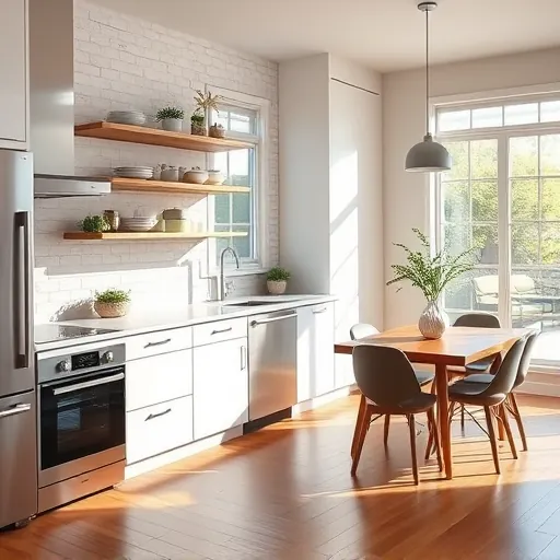 Modern kitchen remodel in Harvey IL with stainless appliances, quartz counters, custom cabinetry, and cozy dining area.