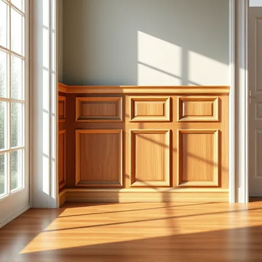 Finished wainscoting with detailed woodwork in a modern East Chicago interior featuring polished wood surfaces and natural lighting