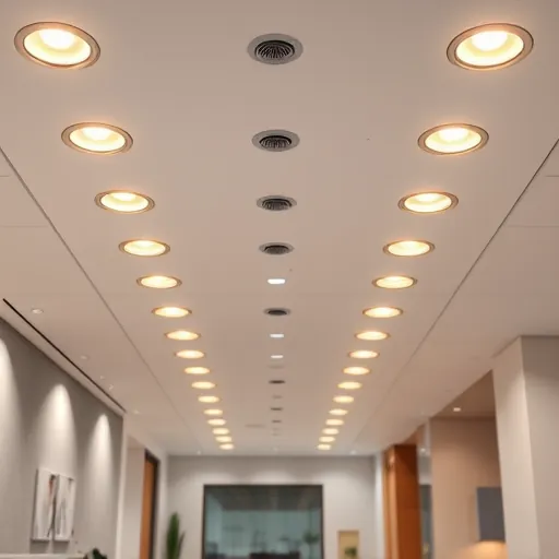 Recently completed modern commercial recessed lighting installation in East Chicago showcasing sleek ceiling design and warm, even illumination