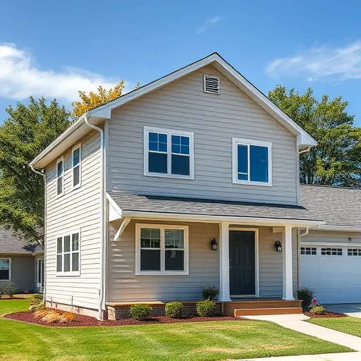 Modern house with beige vinyl siding, lush yard, blue sky, showcasing premium exterior renovation in East Chicago