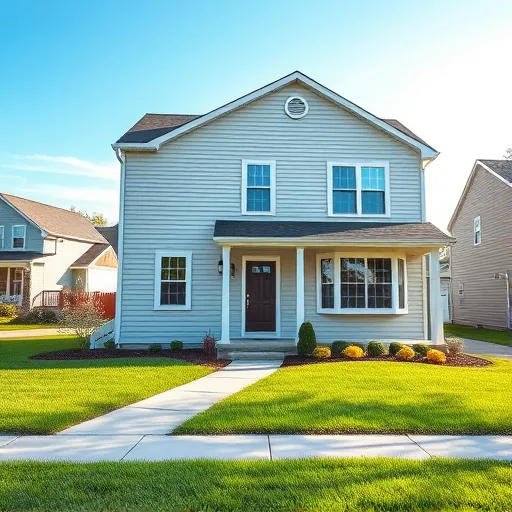 Completely new vinyl siding on a modern house in East Chicago with landscaped yard and clear blue sky