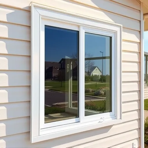 Newly installed modern window in East Chicago home reflecting suburban neighborhood on a sunny day