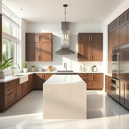 Newly renovated kitchen in East Chicago with modern design, quartz countertops, stainless steel appliances, and dining area.