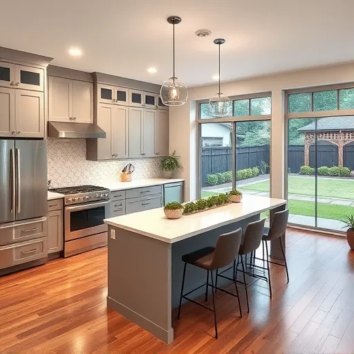 Modern kitchen remodel in Flossmoor IL featuring gray cabinetry, white quartz countertops, and stainless steel appliances.