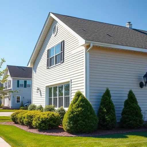 Perfectly installed light gray vinyl siding on a modern suburban house with landscaping and clear sky