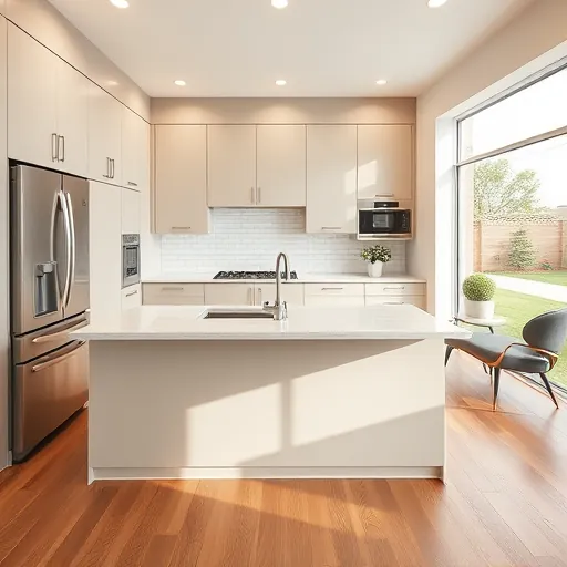 Remodeled East Chicago kitchen features matte cabinetry, quartz countertops, modern appliances, and warm hardwood floors.