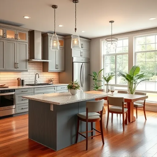 Modern kitchen remodel in Lansing IL with sleek appliances, polished granite, custom cabinetry, and inviting ambiance.