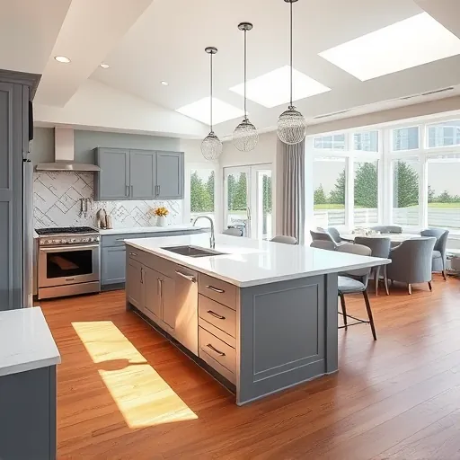 Modern kitchen remodel in Lynwood IL features quartz island, stainless appliances, custom cabinetry, and natural light.