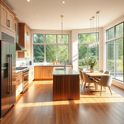 Remodeled kitchen in Hammond IN with stainless steel appliances, custom cabinetry, granite island, and natural light.