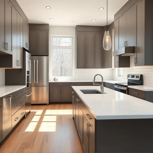 Modern East Chicago kitchen with sleek cabinets quartz countertops subway tile backsplash large island stainless appliances natural light