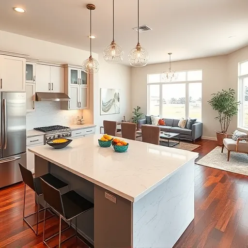 Modern kitchen remodel in Calumet City IL features quartz countertops, sleek cabinetry, and cozy open layout with natural light.