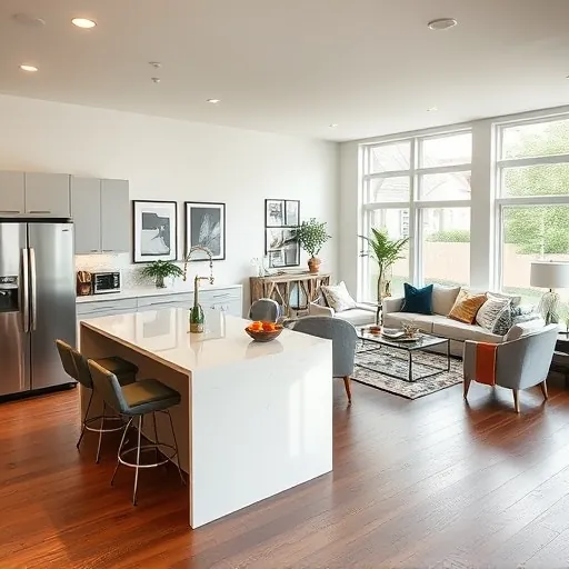 remodeled open-concept living space in Highland IN featuring a modern kitchen and cozy living area with elegant decor