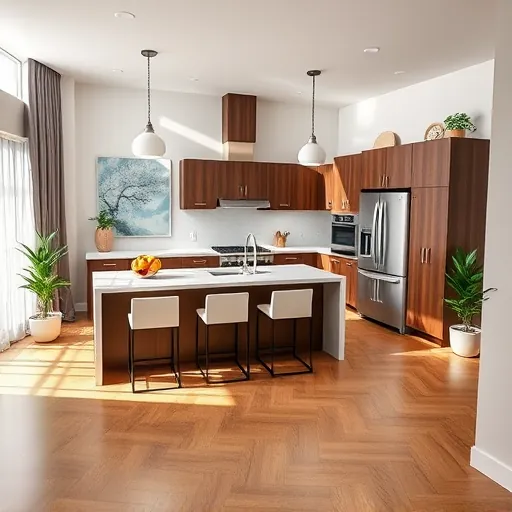 Modern kitchen remodel in Matteson IL with quartz countertops, island, sleek appliances, and elegant decor.