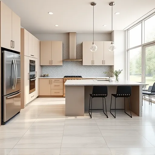 Modern kitchen remodel in East Chicago featuring sleek cabinetry, stainless steel appliances, granite island, and natural light.