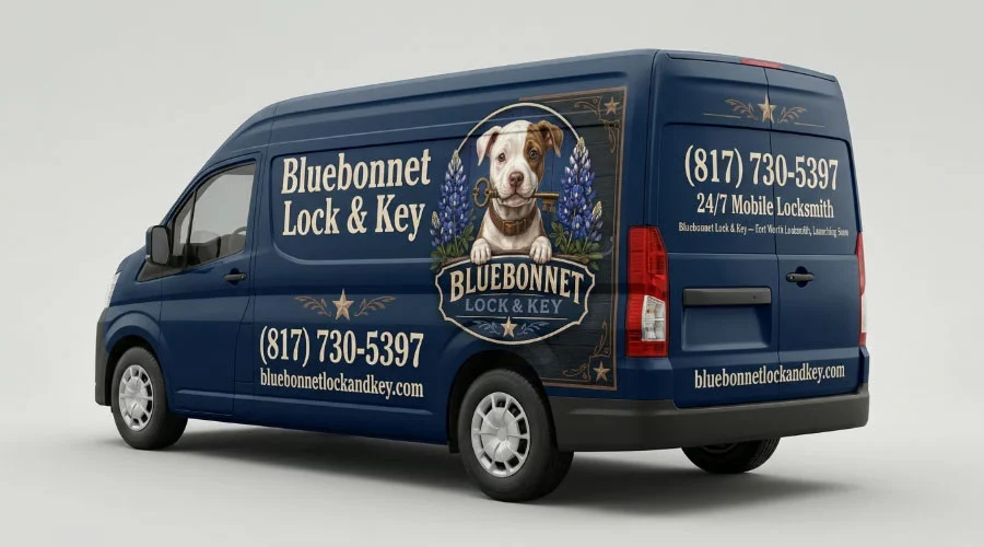 Bluebonnet Lock & Key mobile service van in Fort Worth, Texas