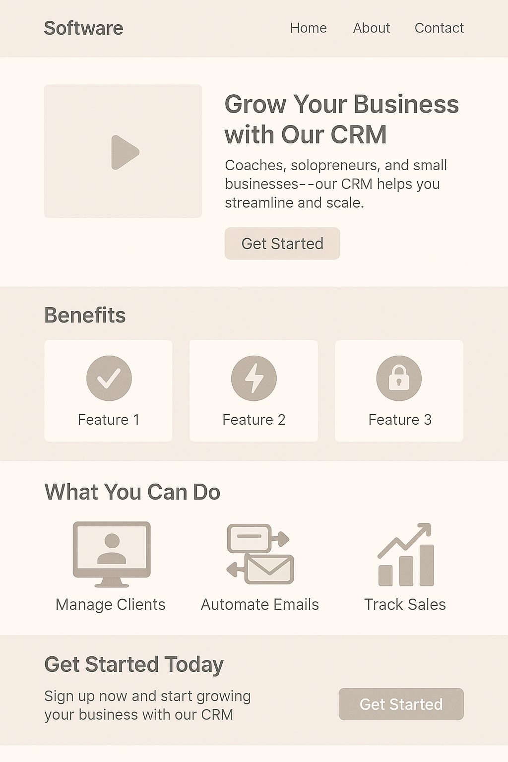 Modern CRM software landing page with CTA and user benefits highlighted