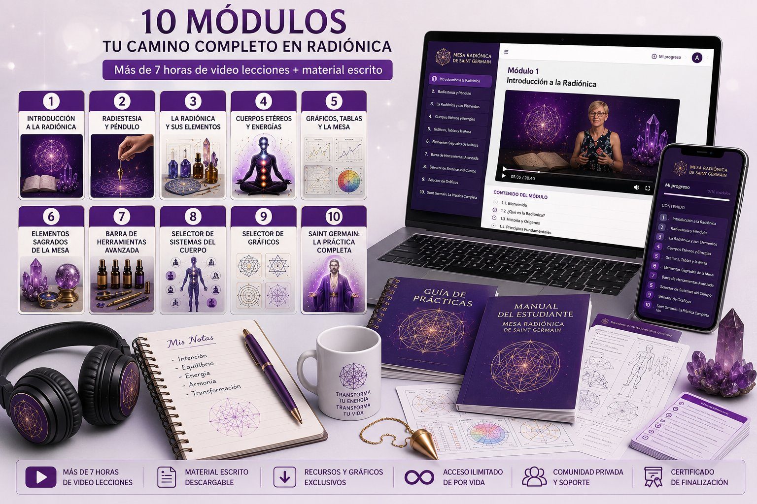 10 Módulos — Tu camino completo en Radiónica