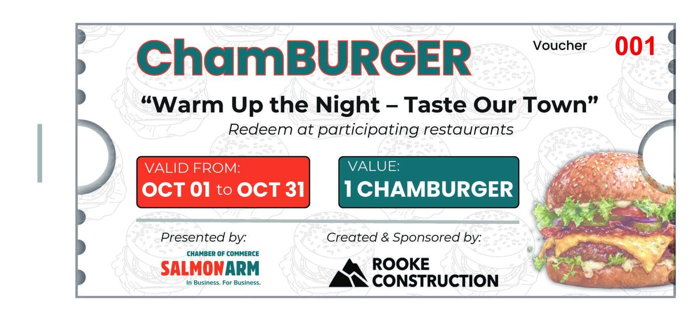 ChamBURGER voucher — valid October 1 to 31, redeemable for one ChamBURGER at participating restaurants