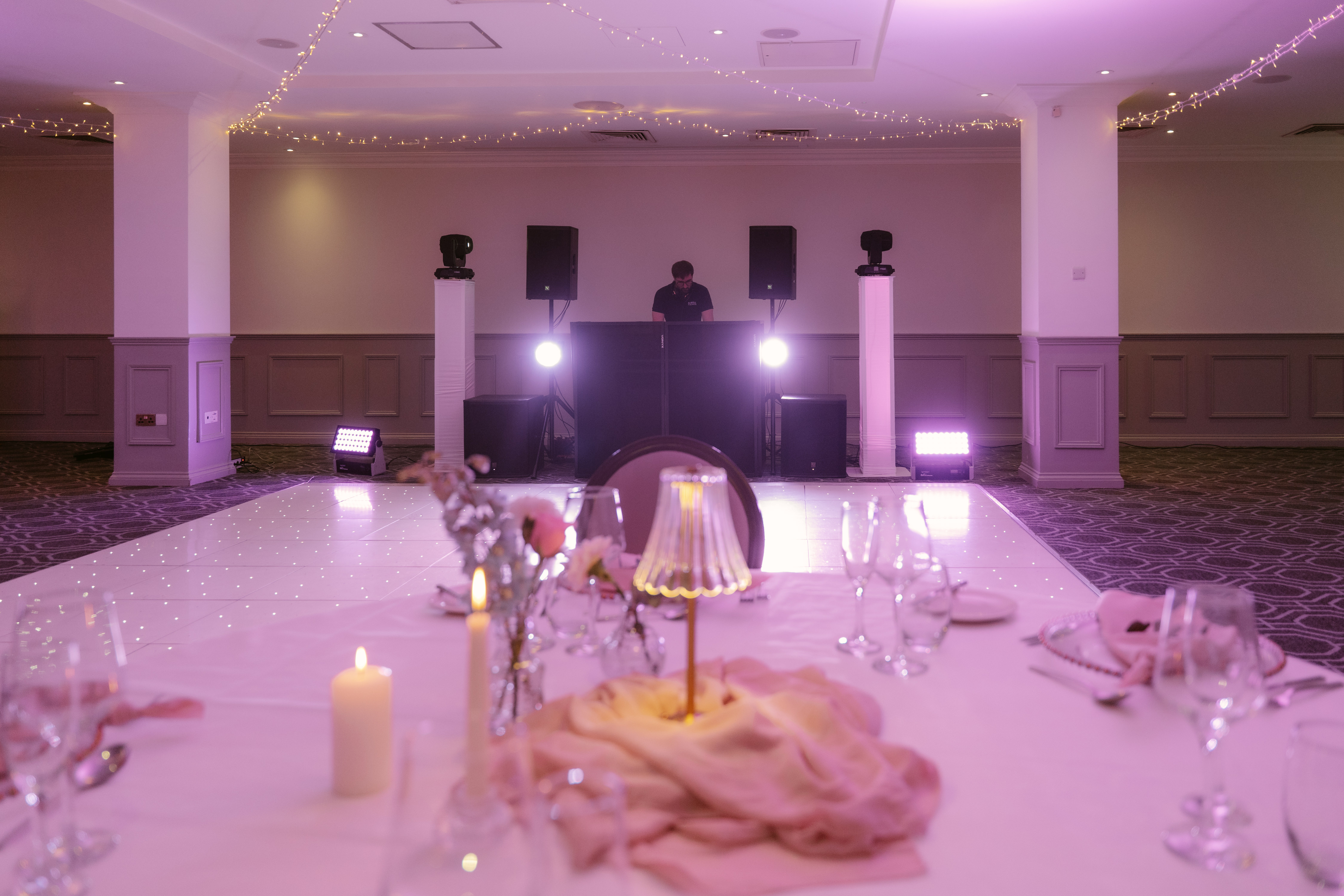 Barrbell Productions starlit dancefloor fairy lights uplighting wedding De Vere Wokefield Estate Berkshire Barrbell Productions starlit dancefloor fairy lights uplighting wedding De Vere Wokefield Estate Berkshire