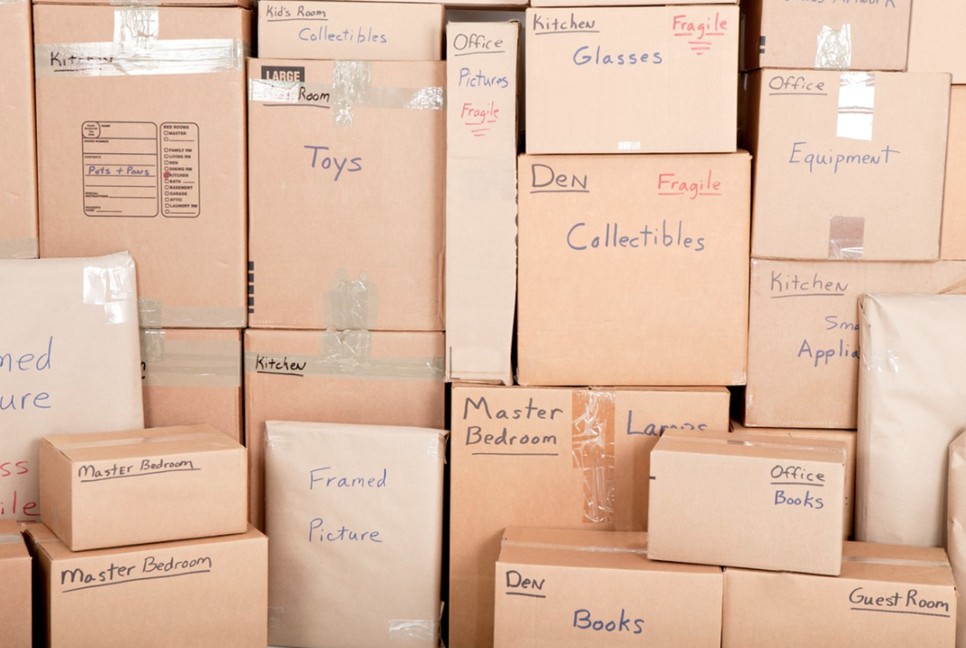 Packed moving boxes organized and labeled for a Fort Collins residential move