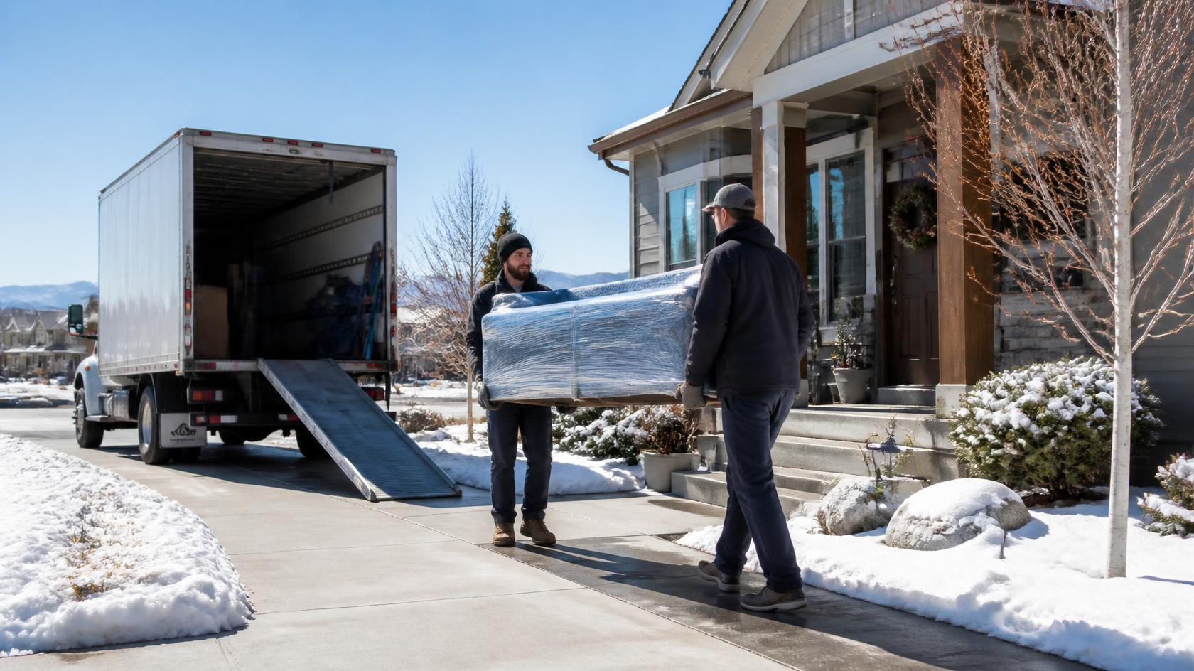 Moving crew carefully carrying protected household furniture during a remodeling move