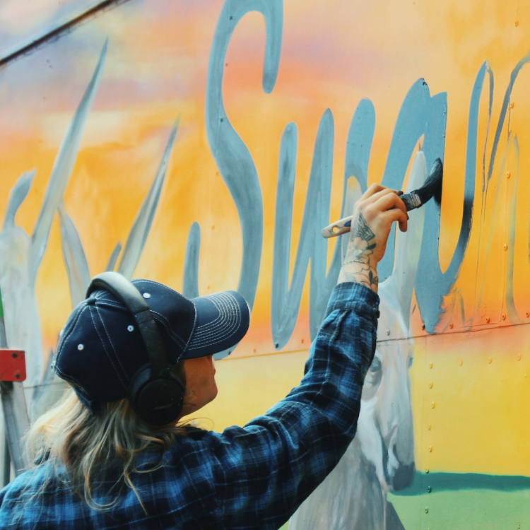 Patrycja hand-lettering a mural